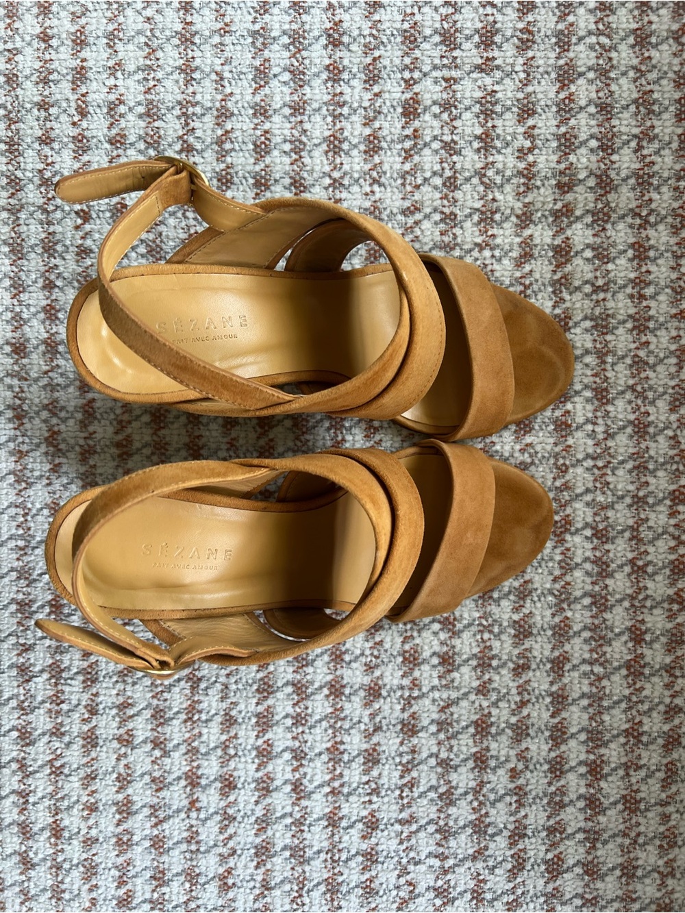 Sezane Tan Suede Strappy Heeled Sandals
